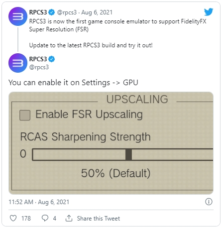 RPCS3: Adicionado suporte para o FSR da AMD