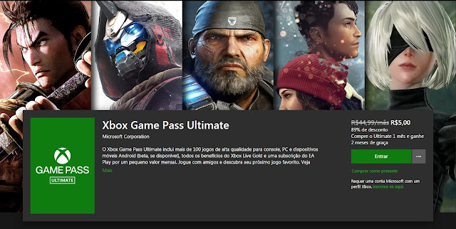 Xbox Game Pass Ultimate durante 3 meses por apenas R$ 5,00